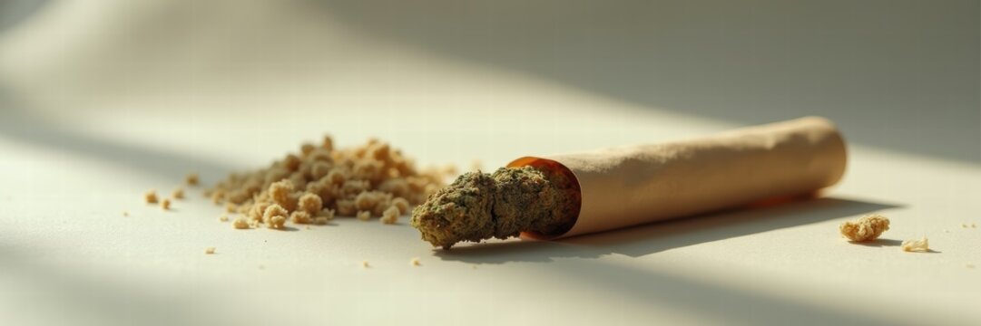 A close-up of a pre-rolled cannabis joint and ground herb on a soft background, highlighting the details of the product for marketing and educational purposes.