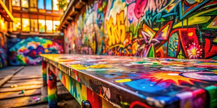 Fototapeta Colorful street art photography: a vibrant desktop wallpaper showcasing bold graffiti.