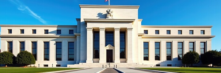 Obraz premium An impressive view of a monumental government building, embodying authority and stability. Ideal for finance, economics, or legal themes.