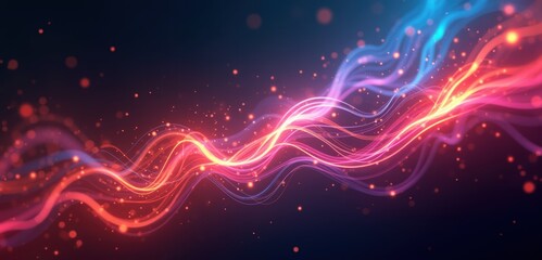 Fototapeta premium Vibrant abstract wave illustration with colorful lights, perfect for backgrounds, technology, and creative design projects.