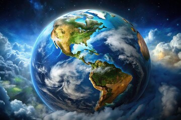 Fototapeta premium High-quality 3D Earth animation, perpetually rotating, ideal for seamless looping backgrounds.