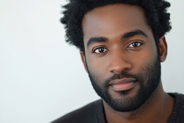 Obraz premium Portrait of a Confident Young Man with Natural Hair and a Thoughtful Expression