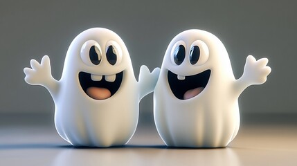 Obraz premium Two cute cartoon ghosts waving.