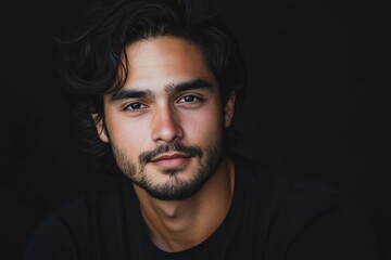 Fototapeta premium Portrait of a Young Man with Dark Hair and a Confident Expression