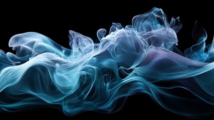 Fototapeta premium Ethereal blue smoke swirling gracefully against a black background.