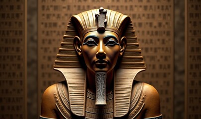 A striking close-up of a detailed pharaoh statue, showcasing ancient Egyptian artistry and culture, perfect for use in educational, historical, and artistic contexts.