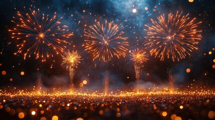 Colorful Fireworks Display Over Night Sky with Sparkling Effects