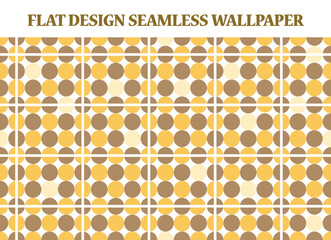 Yellow hand drawn style seamless wallpaper vector. Multi-colored round check pattern on bright background. Doodle cartoon style retro circle dots background Wrapping paper. Childish decoration