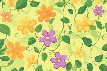 Beautiful Floral Pattern with Vibrant Flowers and Leaves