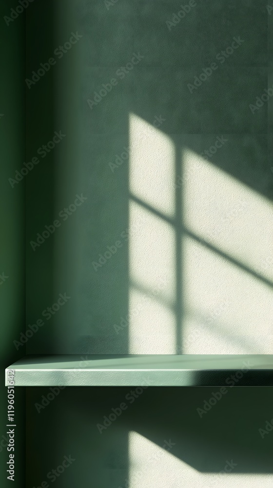 Poster sage green wall with shelf and window shadow