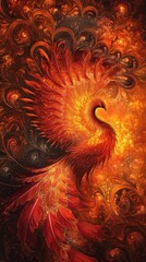 Fiery Phoenix Bird in Embers Artistic Design