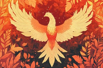 A Majestic Phoenix Bird Soaring Amidst Autumn Leaves