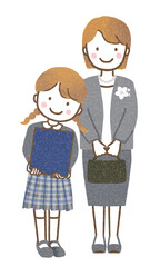 卒業式に出席する親子