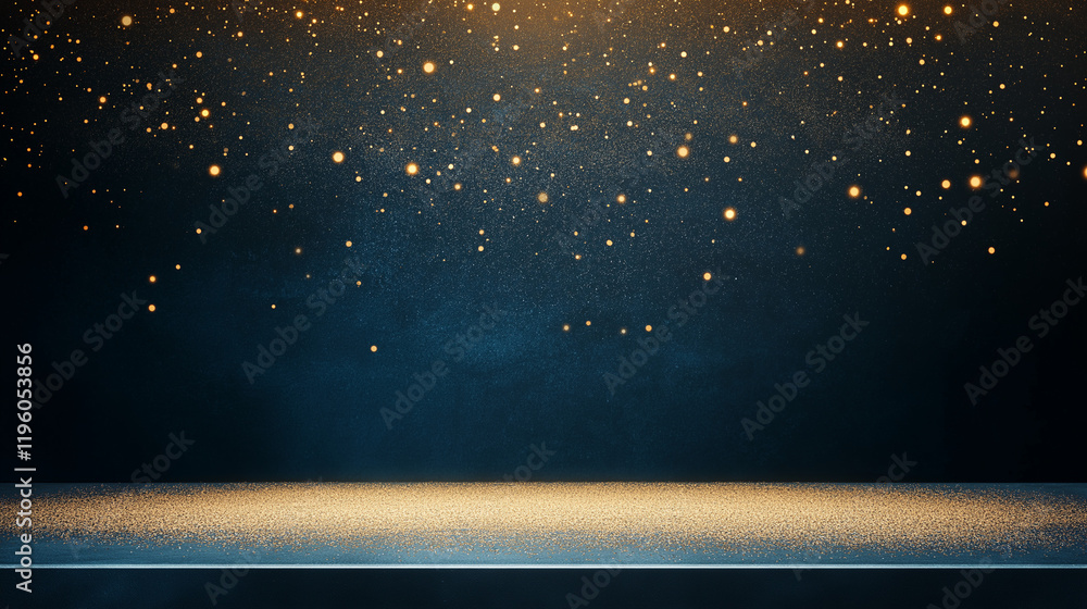 Wall mural golden stardust: a mesmerizing backdrop of a dark, moody blue canvas sprinkled with golden stardust,