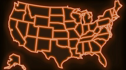 Neon Map of the United States: Glowing States Outline