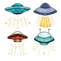 UFO illustration on Transparent Background, Illustration of flying saucer, UFO element, UFO Flying Saucer illustration, Spaceship UFO, Set of ufo objects, Hand drawn UFO illustration © farahsekarr’sstudio