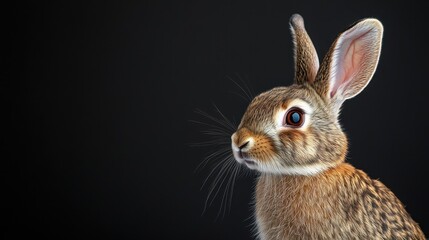 Fototapeta premium Close-up of a brown rabbit against black. Perfect for Easter, pet, or nature themes.