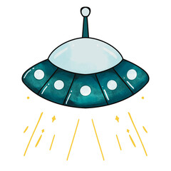 UFO illustration on Transparent Background, Illustration of flying saucer, UFO element, UFO Flying Saucer illustration, Spaceship UFO, Set of ufo objects, Hand drawn UFO illustration