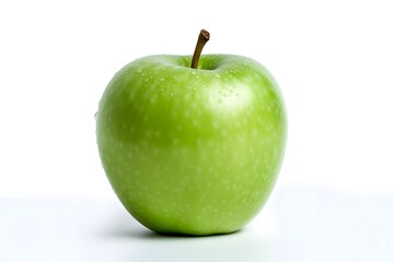 Green apple with water drops on white background