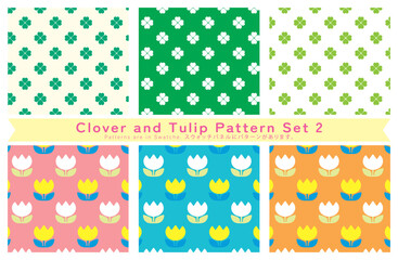 クローバーとチューリップのシームレスパターンセット