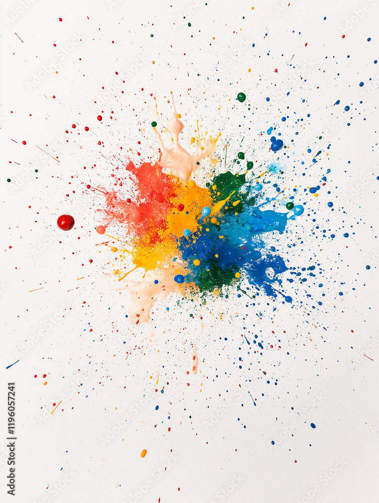 Aufkleber rainbow burst: a vibrant explosion of multicolored paint splatters across a canvas, creating a dynam