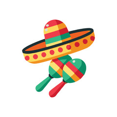 illustration of a sombrero and maracas, traditional Mexican musical instruments and attire