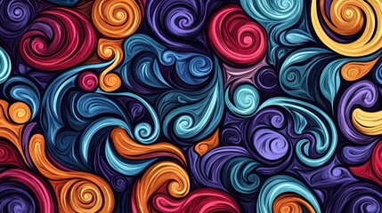 A colorful vector illustration of swirling, organic shapes and patterns reminiscent of ocean waves