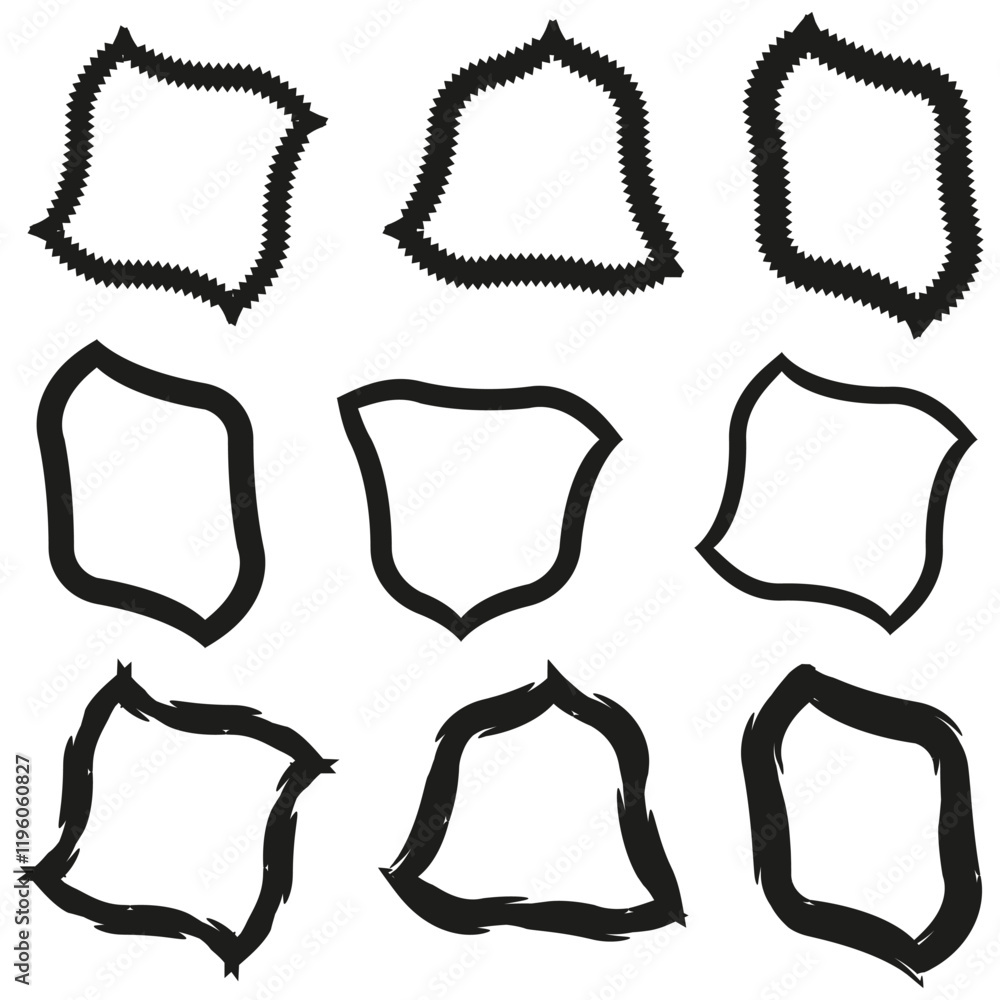 Poster abstract frame set. irregular black shapes. wavy decorative borders. dynamic vector elements.