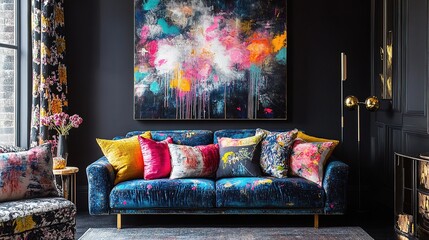 Contemporary Creative Space with Vibrant Art and Plush Sofa