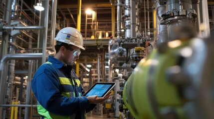 Techniker mit Tablet – Überwachung in der Industrieanlage