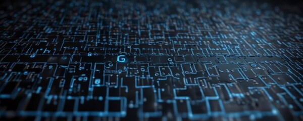 Obraz premium Black and blue stylized binary code network symbol , cyber security, computer systems, binary code