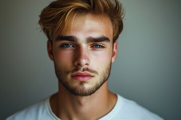 Fototapeta premium Close-Up Portrait of a Young Man with Striking Features and Intense Gaze