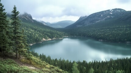 Peyto lake reflecting cloudy sky in banff national park