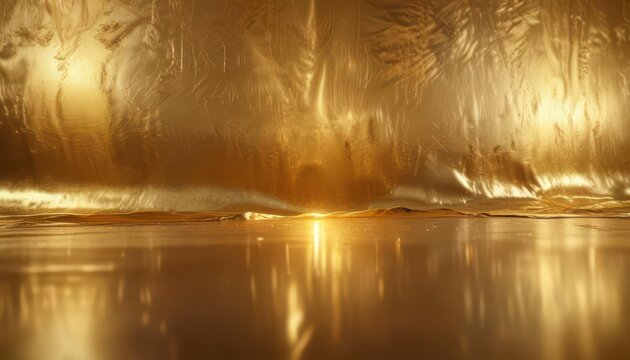 Dazzling light effects on a gold foil backdrop with subtle reflections and metallic textures, gold foil,  luminous,  radiant