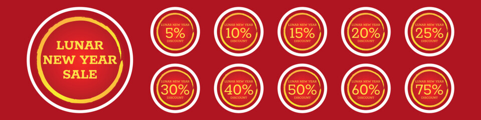 Chinese Lunar New Year Discount Sticker Tag Set - Vector