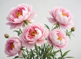 Fototapeta premium Delicate watercolor peony flowers on a white background, floral arrangement, watercolor peonies, botanical illustration