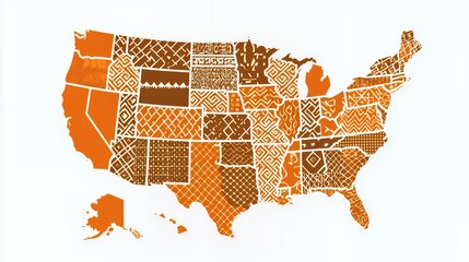 United States Map with Indigenous Patterns