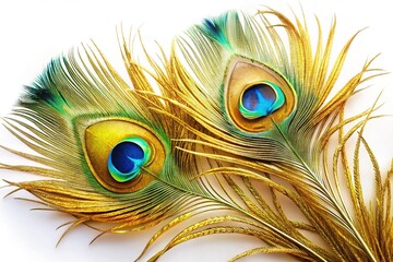 Obraz premium Gold Accented Peacock Feathers - Luxurious AI Art
