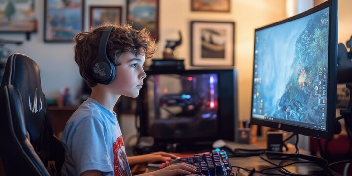 Junger Gamer in gem&uuml;tlichem Setup mit Gaming-PC