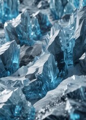 Obraz premium Glacial ice surface with intricate blue crystals, texture, background, crystal