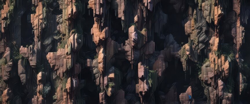 Glitchy pixel art texture with distorted shapes and fractured lines,  abstract,  broken code,  neon lights