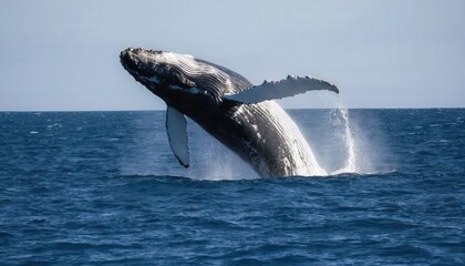 Fototapeta premium Majestic Humpback Whale Breaching in Open Ocean