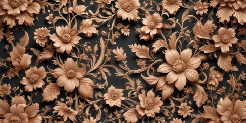 Fototapeta premium Intricate floral motif with curved lines and organic shapes in a repeating pattern , floral pattern, floral, curved