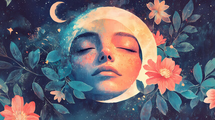 Calming rhythms illustrated with a blend of watercolor textures, creating a calming visual effect that enhances mental wellness. Moonpetal. Illustration