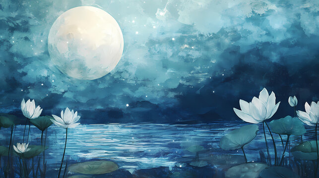 Calming rhythms illustrated with a blend of watercolor textures, creating a calming visual effect that enhances mental wellness. Moonpetal. Illustration