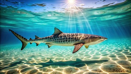 Fototapeta premium Stunning Leopard Shark Underwater Photography: Bright, Sharp Images of Ocean Life