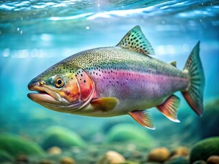 Naklejka premium Stunning Rainbow Trout Photo: Crisp, Bright, Detailed Fish Image