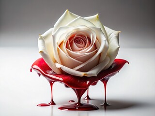 Stunning White Rose Red Paint Drip Art - High Resolution Photo