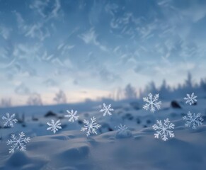 Silhouetted snowflakes against a serene blue winter sky,  nature, blue,  silhouettes