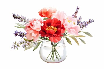 Watercolor Floral Bouquet in Vase